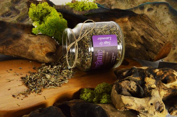 Smudge di resina organic in vasetto di vetro Lavanda e salvia bianca