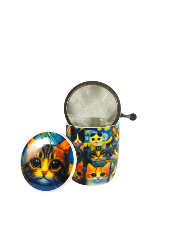 Tazza Mug in ceramica con Infusore e Coperchio Gatti VAN GOGH ML 380