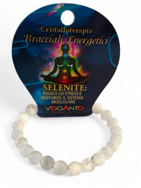 Bracciale in pietra naturale SELENITE mm 8 con cartellino.