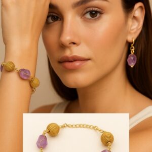 Bracciale capim dourado con sfere e ametista cm 18
