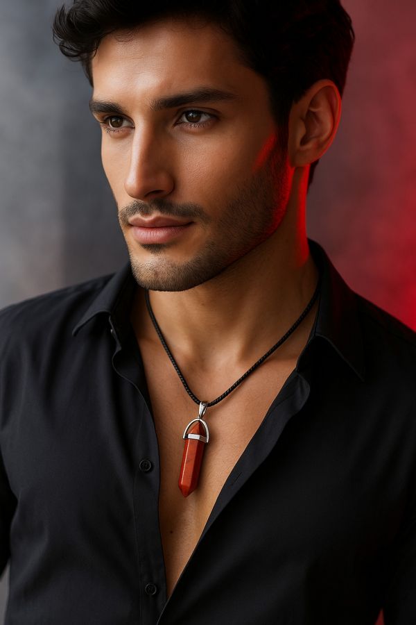 ciondolo esagonale diaspro rosso CONDOLO PENDENTE DIASPRO ROSSO CON LACCIO CERATO