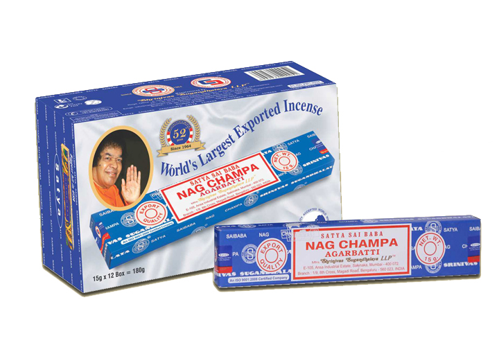 Coni incenso Nag Champa - SATYA - 12 unità - include Base