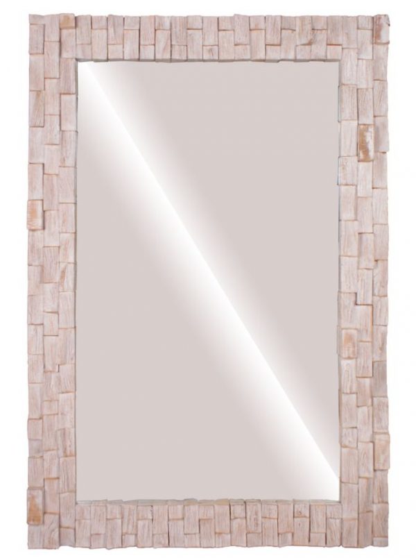 specchio in legno decapato bianco